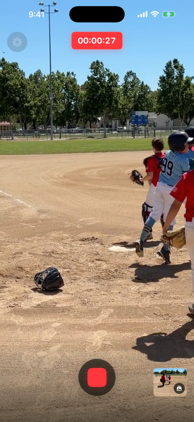 Sideline Save actively recording as the baseball play concludes