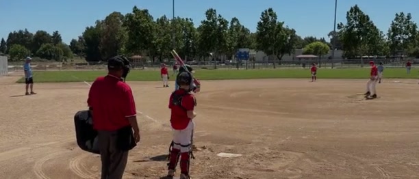 Camera view of a batter at the plate before the play